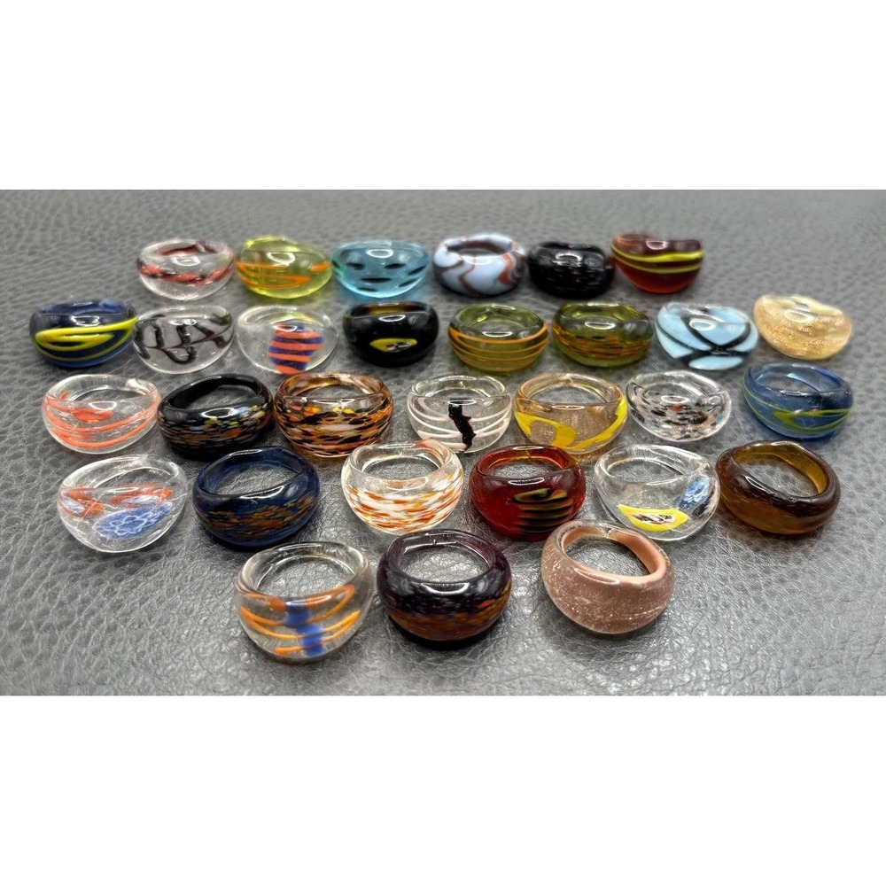 Vintage Lot of Murano Glass Ring Handmade Striped Colorful Art Glass Millefiori